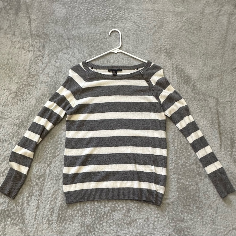 White and grey striped sweater